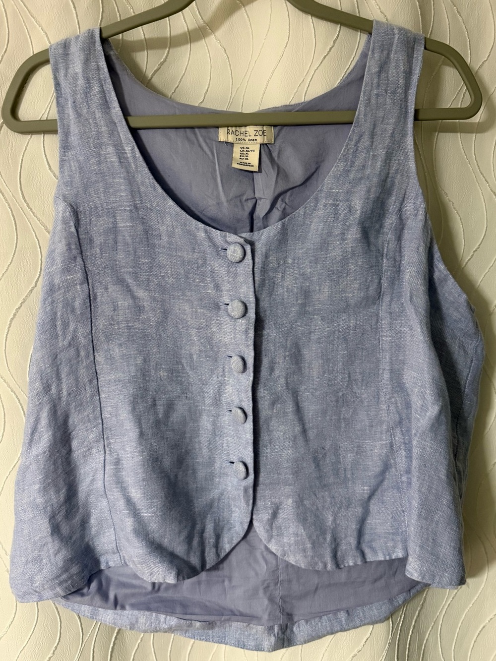 Rachel Zoe Pale Blue Linen-Blend Button Front Camisole